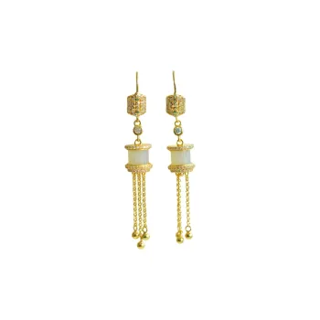Grace Hetian Jade Earrings Pale Greenish White Jade Women's