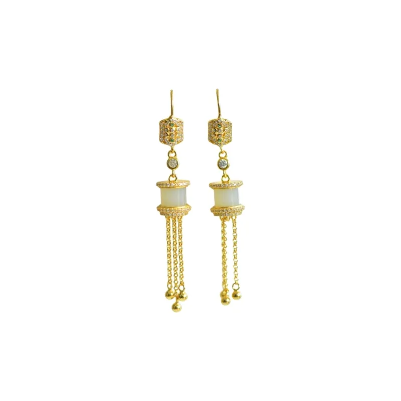 Grace Hetian Jade Earrings Pale Greenish White Jade Women's-0