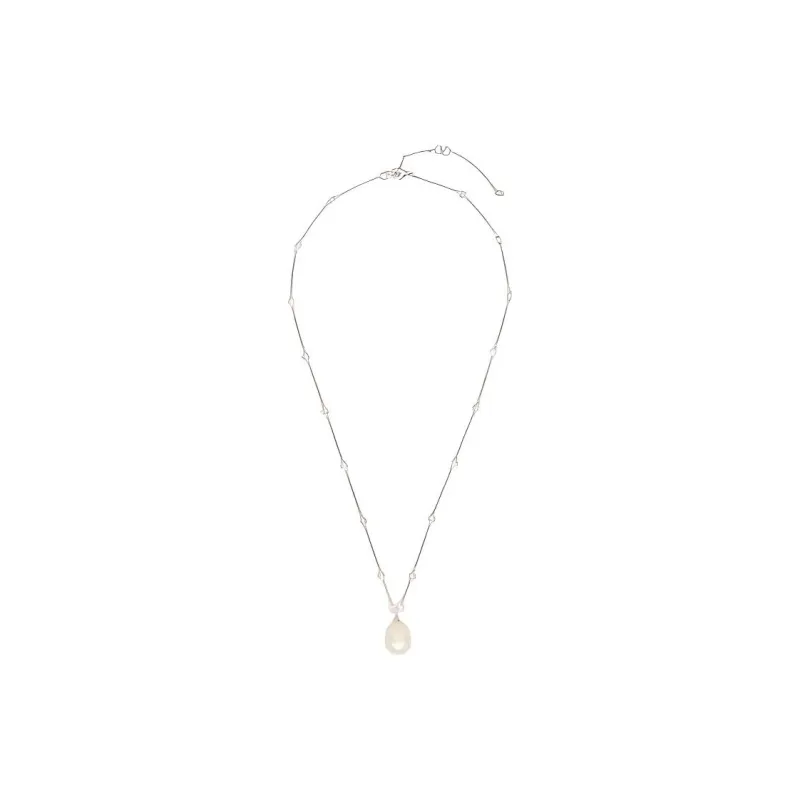 Valentino Metal Artificial Pearl Swarovski Crystal Baroque Glass Pearl Necklaces Women's White-1
