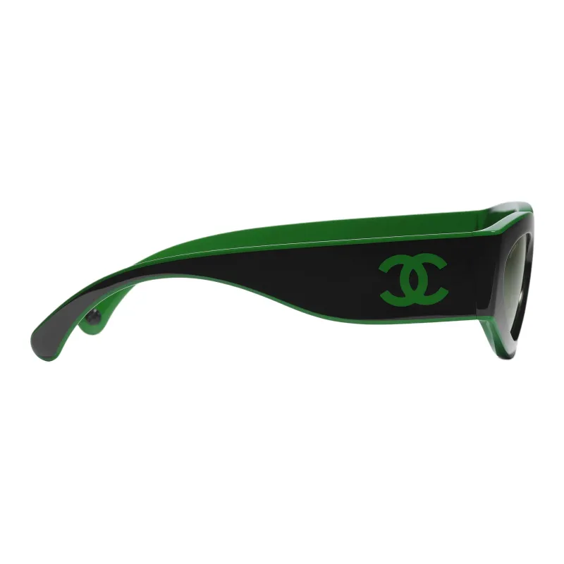 CHANEL Organic Acetate Fiber Irregular Shape Sunglasses Men's Green-1
