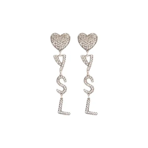 SAINT LAURENT Brass Glass Earrings Women's Silver