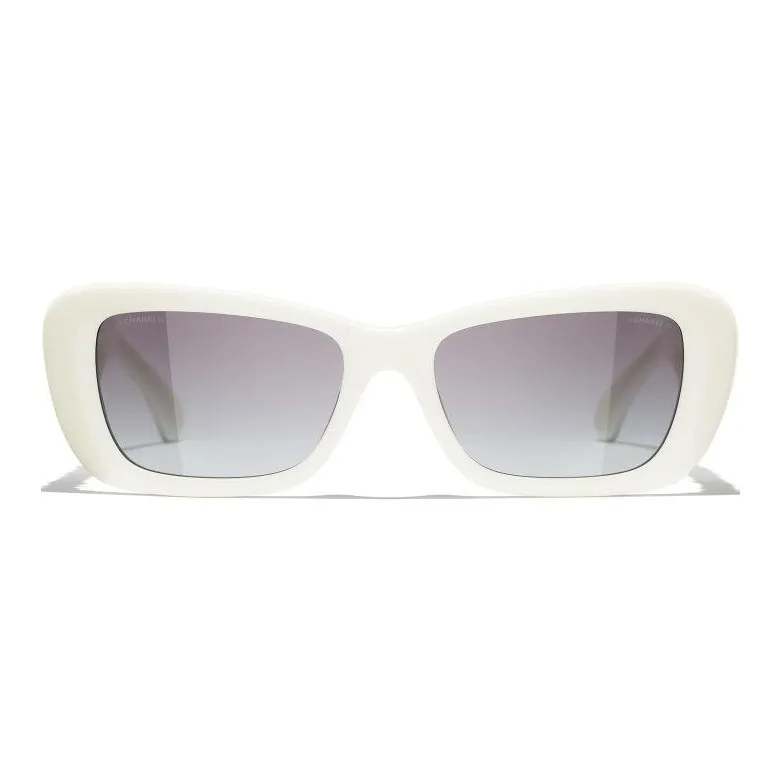 CHANEL Plate Frame Rectangular Sunglasses Unisex White-1