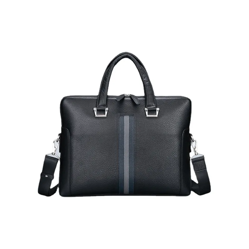 DOSRFINI Cow Leather Briefcase Shoulder Bag Crossbody Bag Handbag Regular Men's Black-0