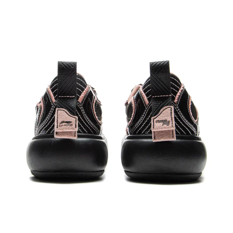LiNing Puff Platform Coverage Cushioning Low-Top Skateboard Shoes Women's Black Pink-5