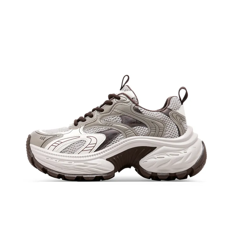 C°BANNER Anti Slip And Wear Resistant Height Increasing Low Top Chunky Sneakers Women's Gray Zongzi-0