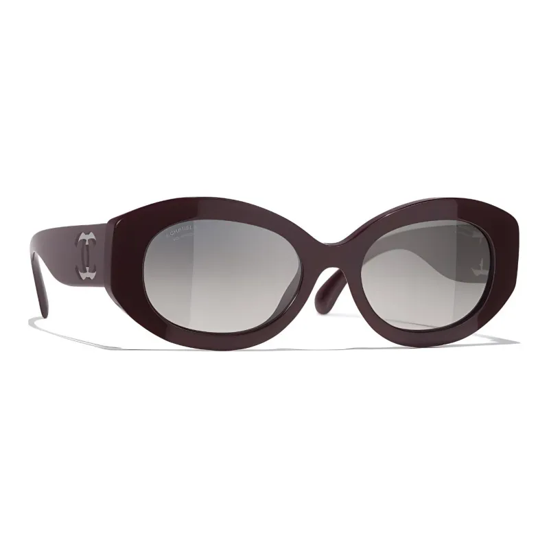 CHANEL Acetate Oval Sunglasses Women's Brown-3