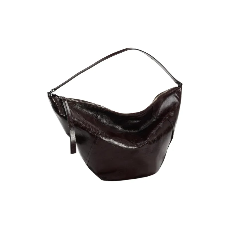 ZARA Cow Leather Handbag, Shoulder Bag Women's Chocolate Brown-1