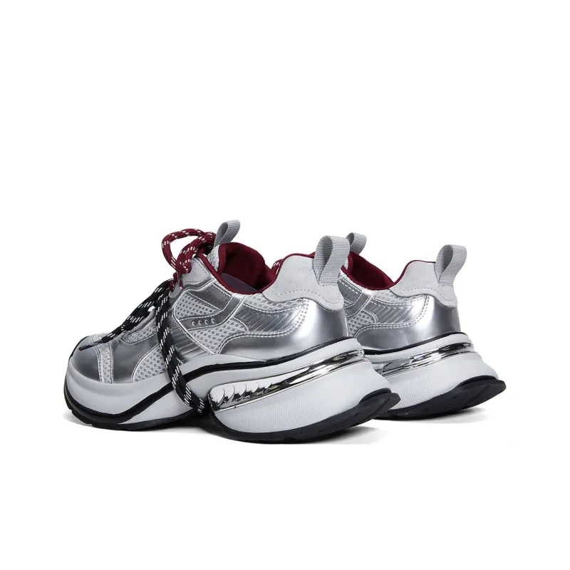 PT'SON Height Increasing Mid Top Chunky Sneakers Women's Galaxy Gray-3