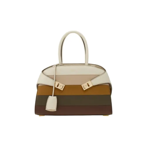FERRAGAMO Hug Smooth Calf Leather One Shoulder Handbags Medium Size Women's Beige & Multicolor