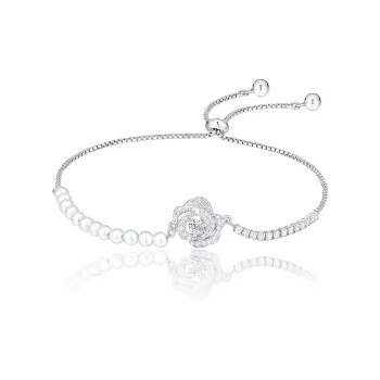 MAGICPOLE 925 Sterling Silver Zircon Faux Pearl Glass Bracelets Women's Silver