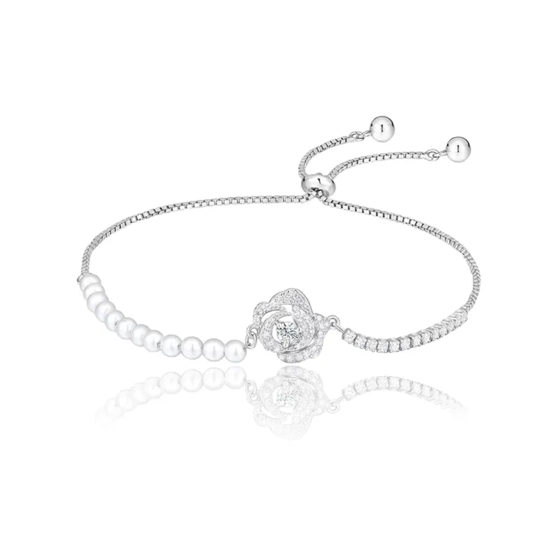 MAGICPOLE 925 Sterling Silver Zircon Faux Pearl Glass Bracelets Women's Silver-0