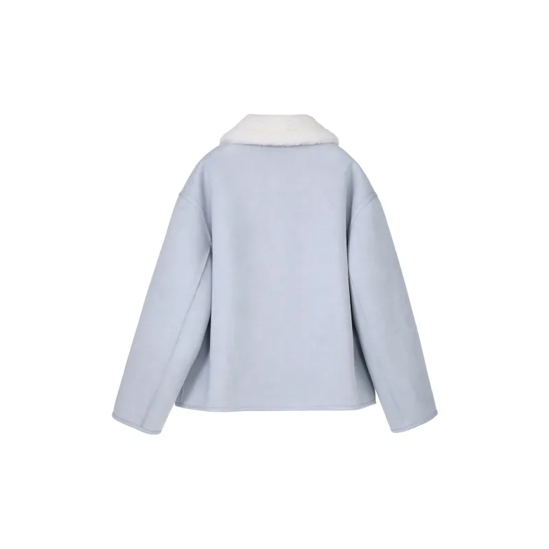 Fstudio Korean Petite Lapel Reversible Velvet Jacket Women's Blue-1