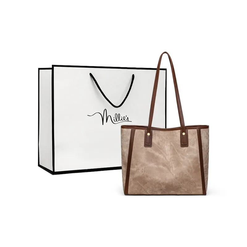 MILLIE'S Synthetic Leather Portable Underarm Shoulder Bag Large Size Women's Khaki-0