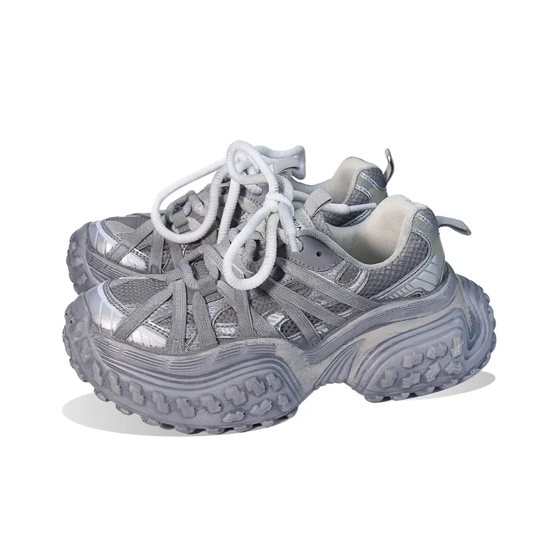 BPLB Abrasion Resistant Height Increasing Low Top Chunky Sneakers Unisex Gray-2
