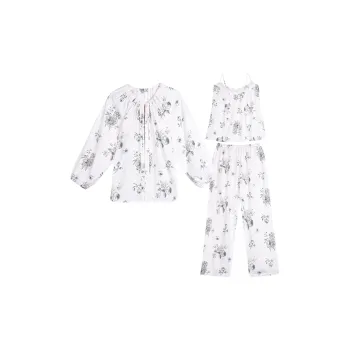 IIZZINI Pajama Set Women's White Peony