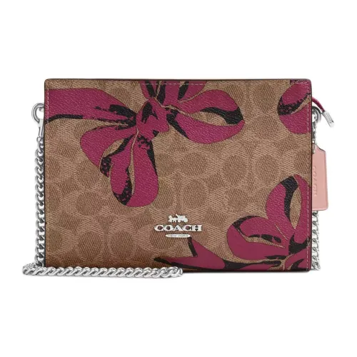 COACH Coated Canvas Crossbody Bag, Shoulder Bag Small Size Women's Tan & Pink
