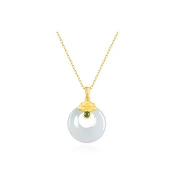 Gold Of China Necklace Set Pale Greenish White Jade Unisex