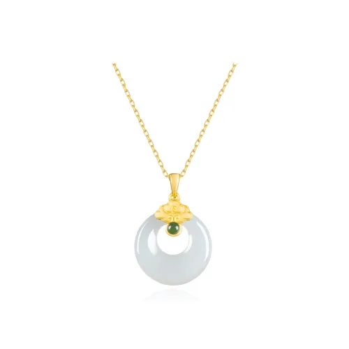 Gold Of China Necklace Set Pale Greenish White Jade Unisex