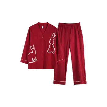 Xuan Liang V Neck Long Sleeved Mid Rise Pajama Set Women's