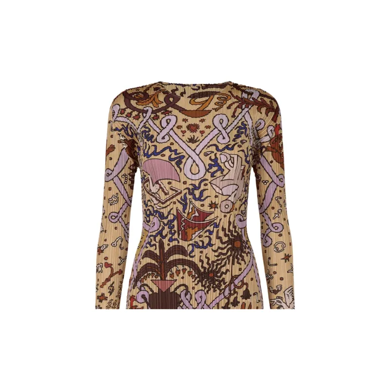 PLEATS PLEASE ISSEY MIYAKE Long Sleeved Dress Women's Brown-3