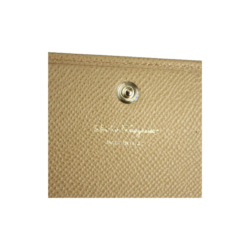 FERRAGAMO GANCINI Leather Wallet Women's Camel-4