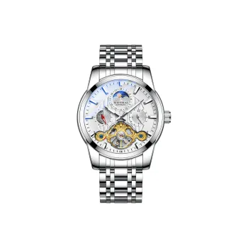 WSK Mechanical Movement Steel Strap Men's Watches White Dial
