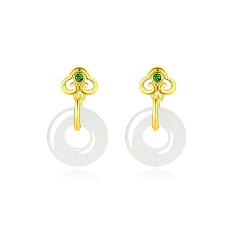 Lao Feng Xiang Hetian Jade Earrings Green Jade Women's-0