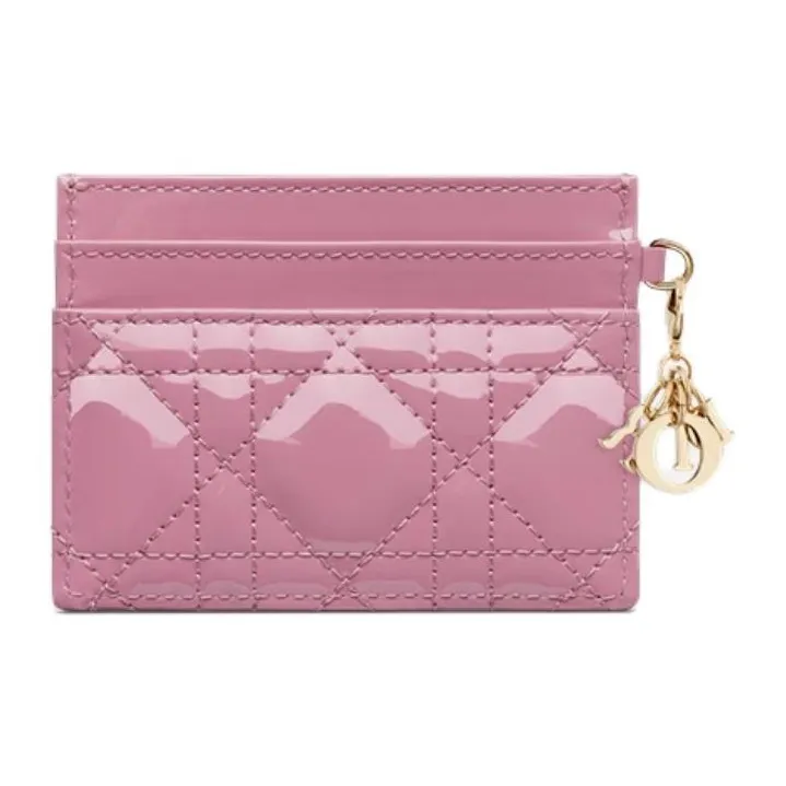 DIOR Lady Dior Patent Leather, Cow Leather Wallet Card Holder Card Holder Women's Hydrangea Pink-1