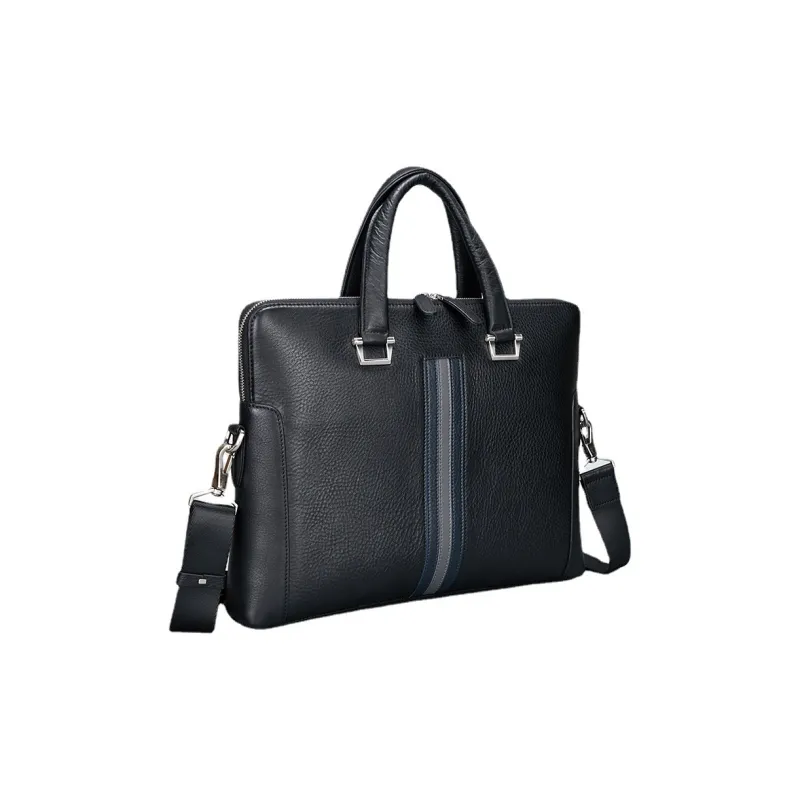DOSRFINI Cow Leather Briefcase Shoulder Bag Crossbody Bag Handbag Regular Men's Black-4
