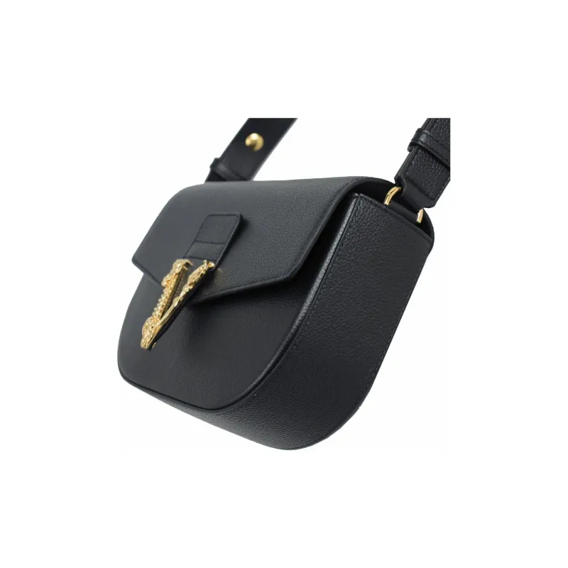 VERSACE Virtus Leather Shoulder Bag Women's Black-3