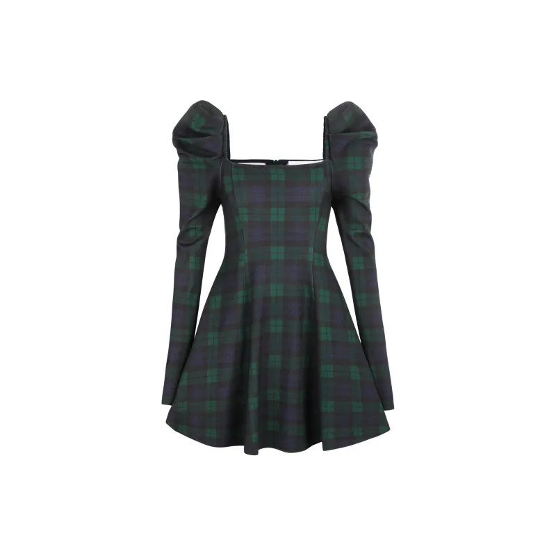 Selkie Collection FW24 Skirt Set Women's SCOTLAND PLAID Green Base Navy Blue Square Print-1