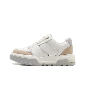 Le Saunda Height Increasing Low Top Skateboard Shoes Women's White+Beige