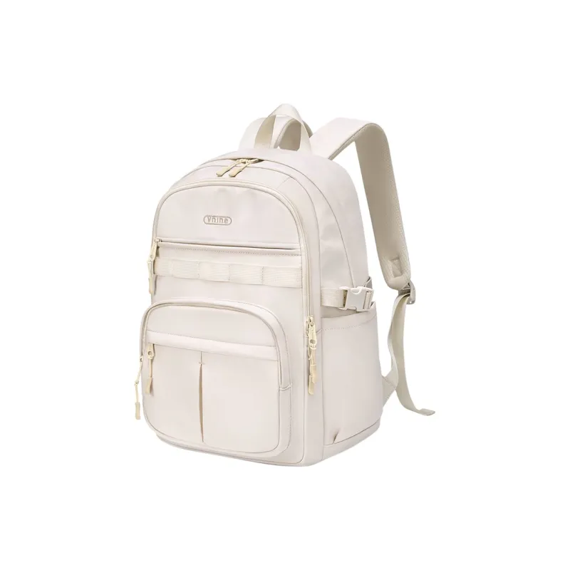 V.NINE Fabric Laptop Bag Backpack Backpack Large Size Unisex Almond White/Glutinous Beige Black-1