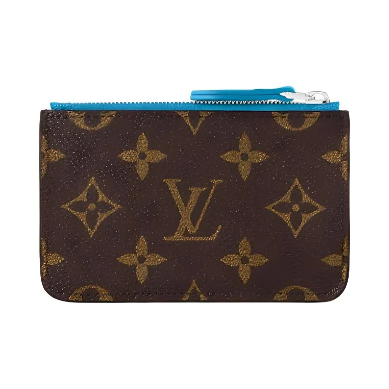 LOUIS VUITTON Romy Leather Trim Coin Purse Card Holder Men's Blue & Brown-1