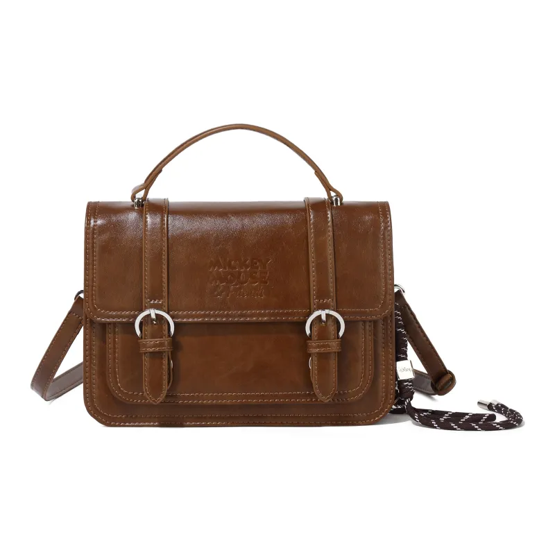 Disney Mickey Series PU Textile Versatile Shoulder Bag Crossbody Bag Handbag Pendant Medium Size Women's Brown-0