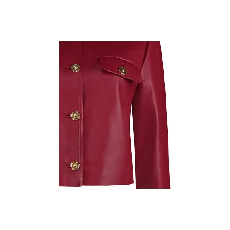 VERSACE Button-Up Leather Jacket-4