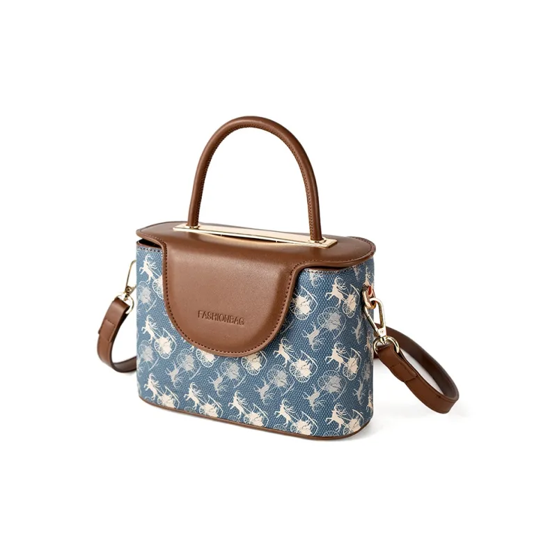 Vigno Synthetic Leather Handbag, One Shoulder, Crossbody Bag Regular Women's Coffee & Blue-2
