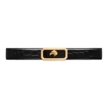 STEFANO RICCI Crocodile Leather Gold-Plated Leather Belts Men's Black Width: 3.8CM