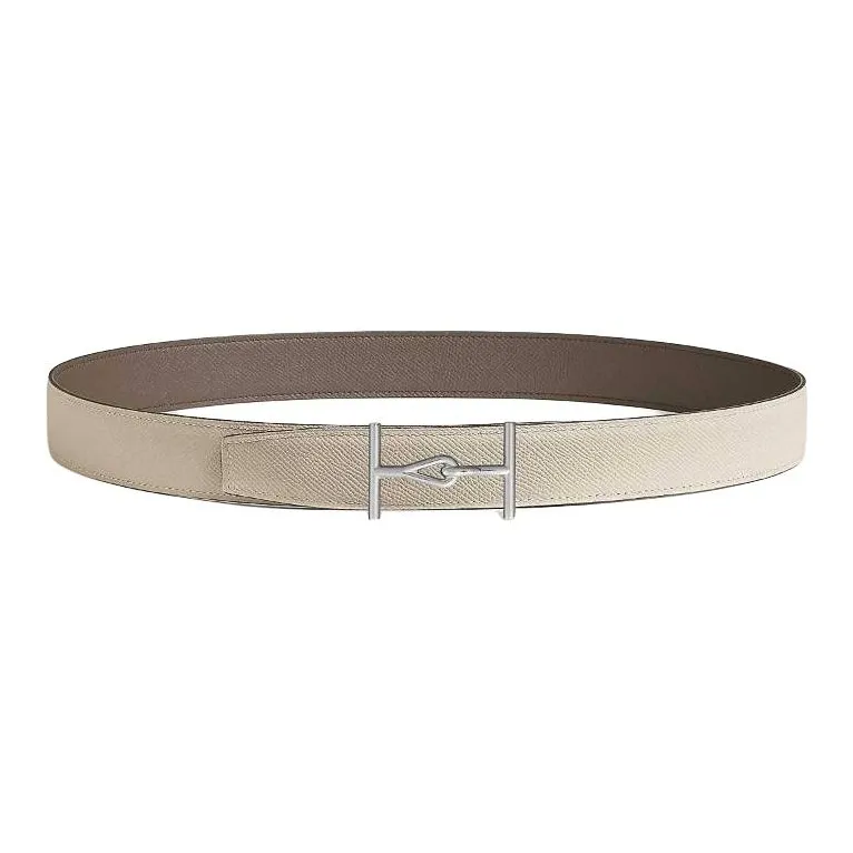 HERMES Calfskin Leather Belts Men's Light Brown Width: 3.2CM-1