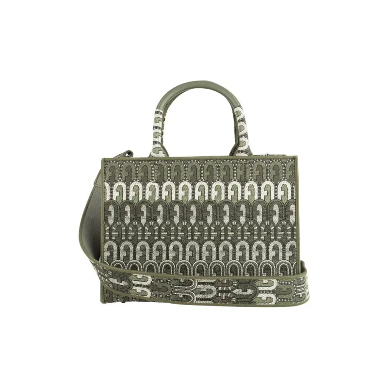 Furla Jacquard Fabric Tote Bag, Shopping Bag, Shoulder Bag, Crossbody Bag, Handbag Trumpets Women's Green-2