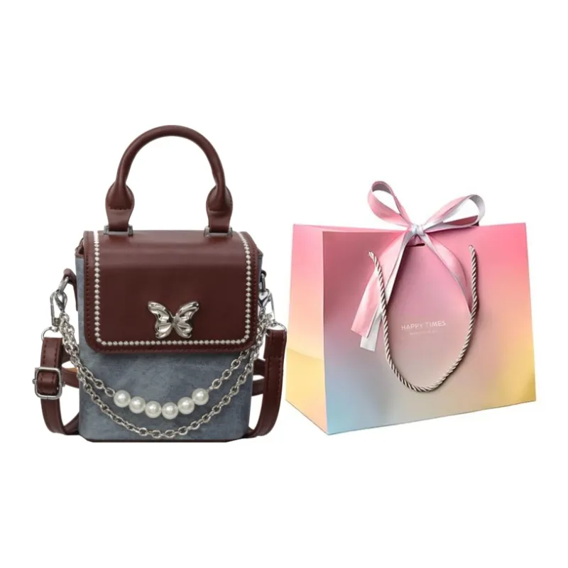Yalu PU Handbag, Shoulder Bag, Crossbody Bag Regular Women's Dark Tea/Denim Blue/Ecru-3