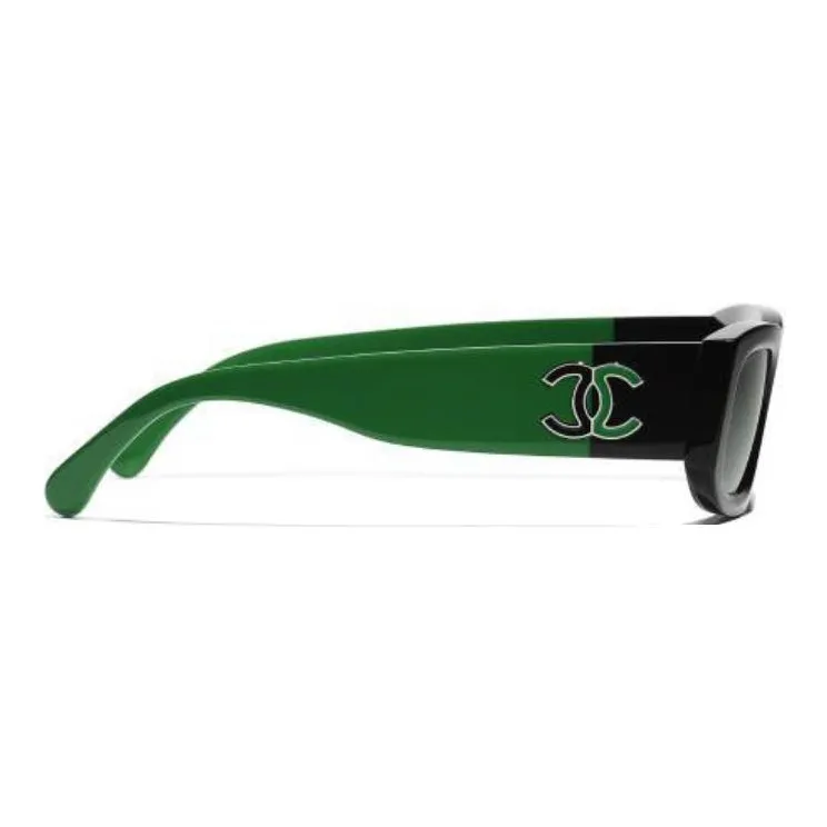 CHANEL Acetate Rectangular Sunglasses Women's Green-3