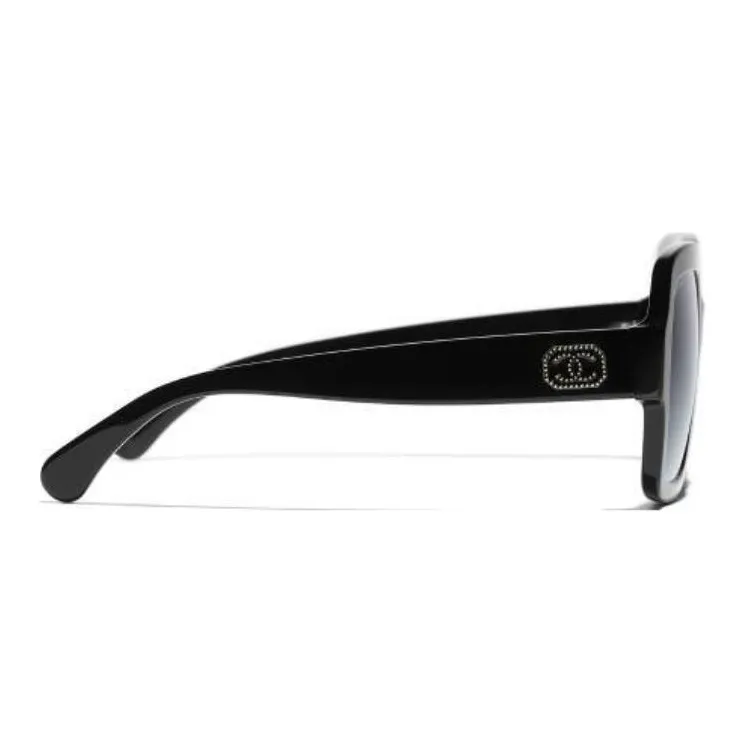 CHANEL Acetate Square Sunglasses Women's Black-3