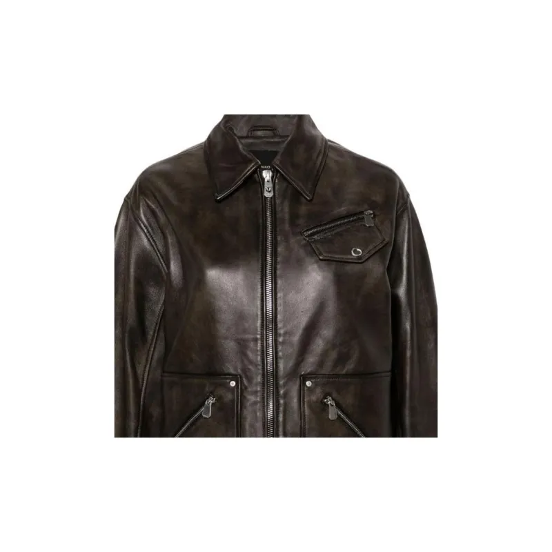 PINKO Zip up Leather Jacket-4