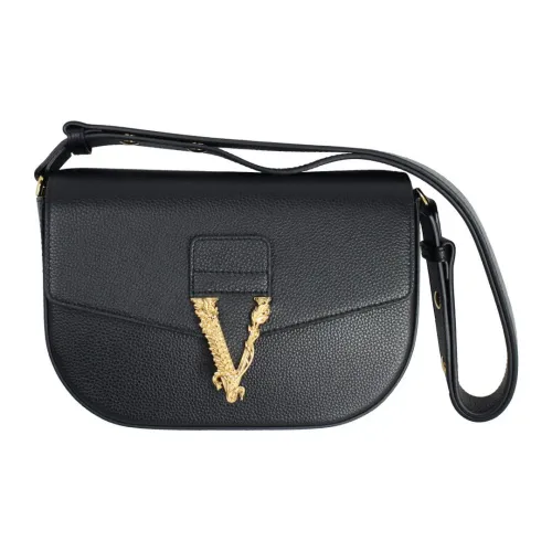 VERSACE Virtus Leather Shoulder Bag Women's Black