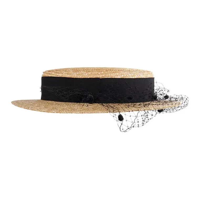 BRONTE Straw Woven Top Hats Women's Black-1