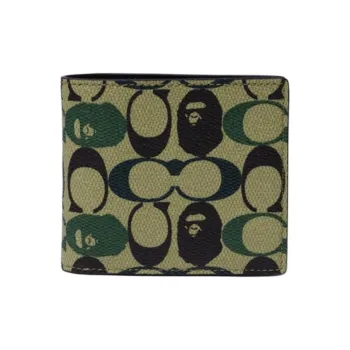 A BATHING APE COACH Bape Cow Leather Wallet Men's Green
