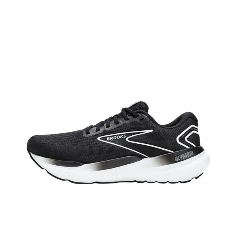Brooks Glycerin 21 Anti Slip Wear Resistant Low Top Casual Running Shoes Men's Black White Loose Fit-0