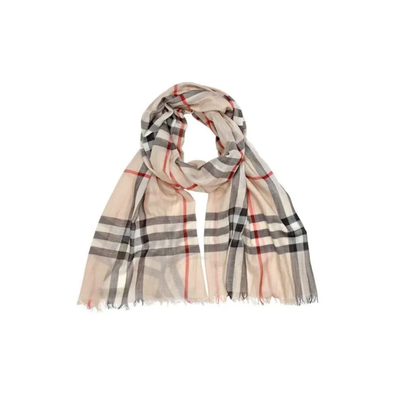 Burberry Wool Silk Knit Scarves Women's Beige-1
