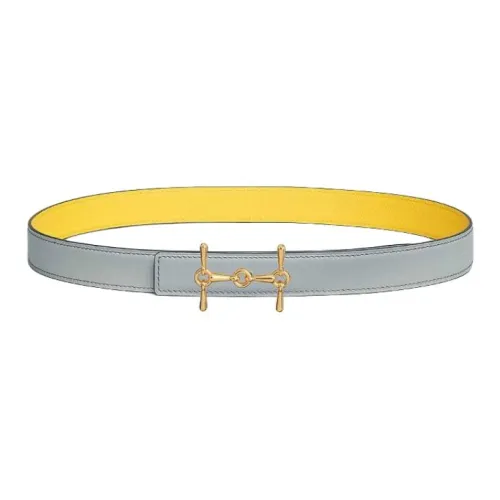 HERMES Gold Plated Calfskin Leather Belts Women's Silver/Yellow Width 2.4CM